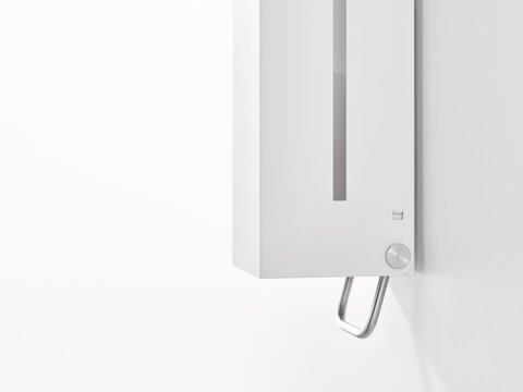 Manual soap dispenser with angular design in matt white stainless steel
