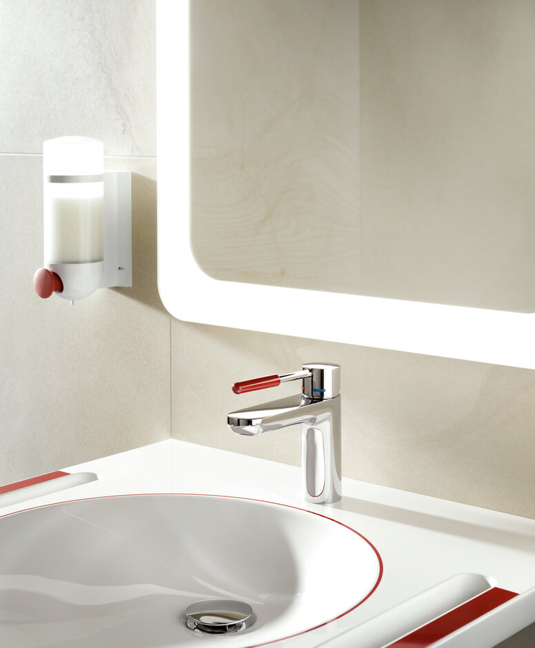 HEWI dementia washbasin and System 800K mixer tap Washbasin and tap for dementia patients